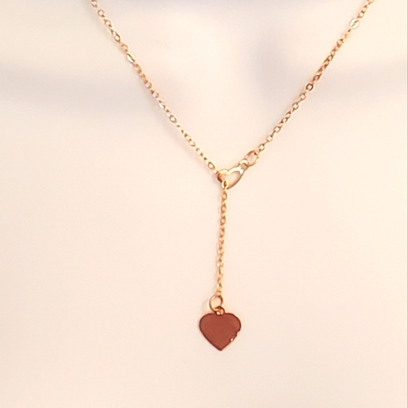 💚5/$25 Gold Tone Lariat Interlock Chain Heart Dainty Pendant Necklace - Picture 2 of 6